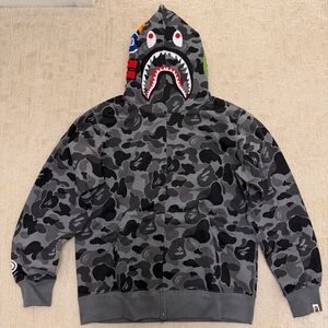 Bape Camo Shark Full Zip Hoodie Grey